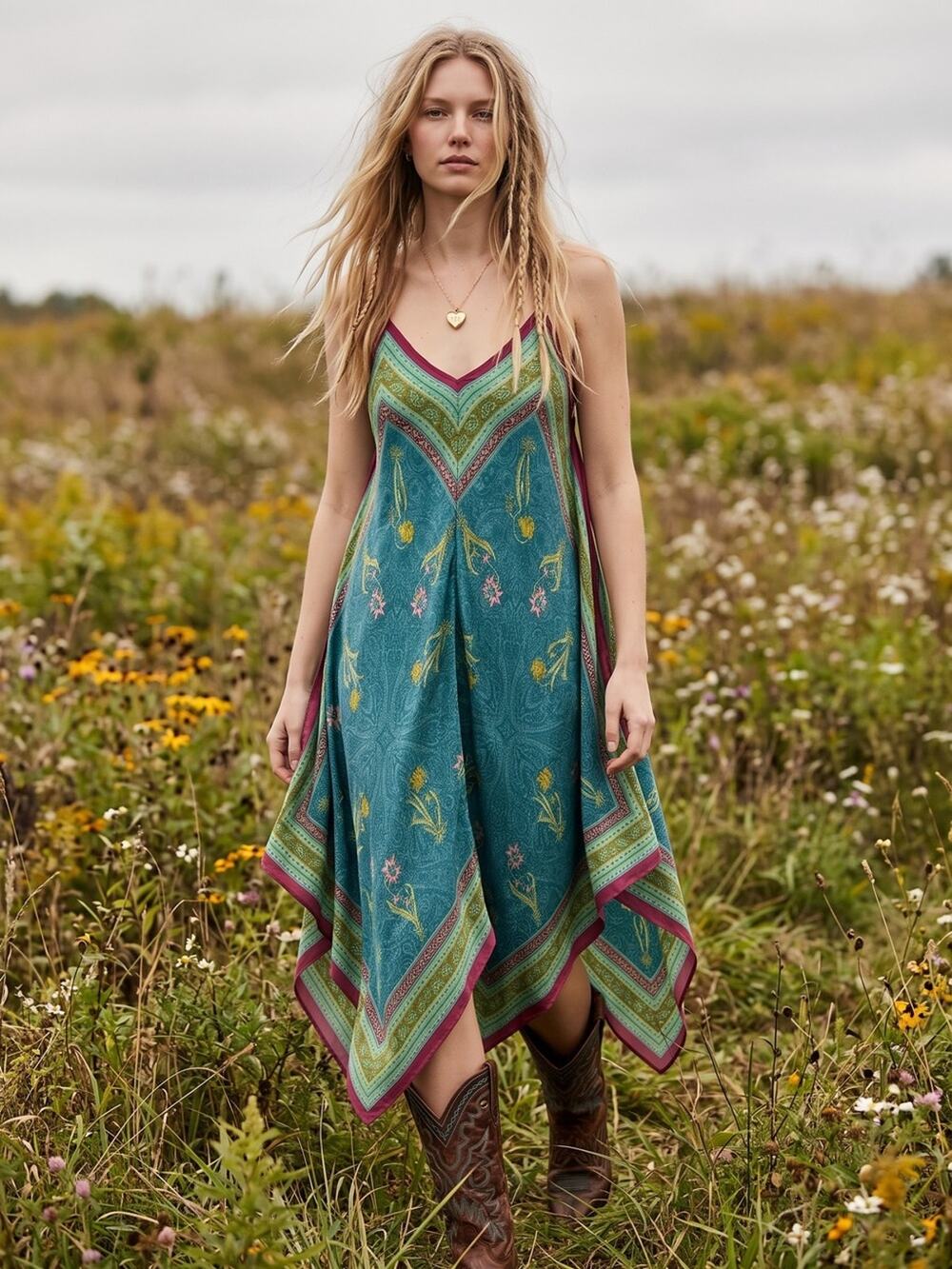 Anthropologie Bohemian Holding Horses Belita Silk Scarf Midi Dress Medium Large